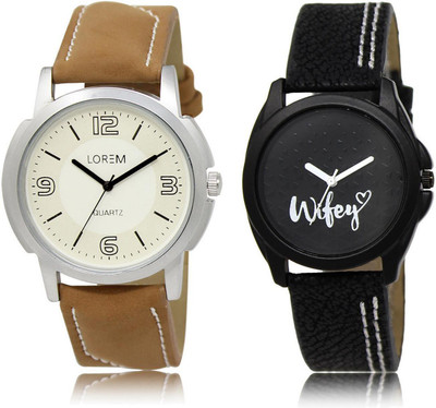 

LOREM LR16-234 Stylish Black & White Round Boy's & Girl's Leather Watch - For Men & Women