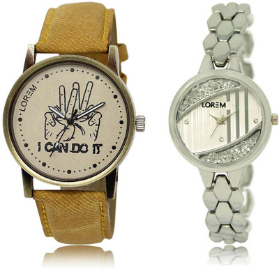 

LOREM LR30-223 Stylish Silver & Grey Round Boy's & Girl's Metal Bracelet & Leather Watch - For Men & Women