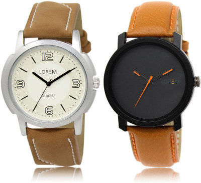 

LOREM LR16-20 Stylish Black & White Round Boy's Leather Watch - For Men