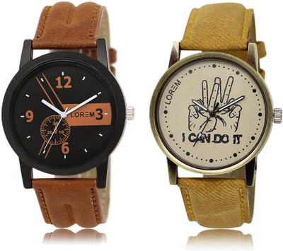 

LOREM LR1-30 Stylish Grey & Black Round Boy's Leather Watch - For Men
