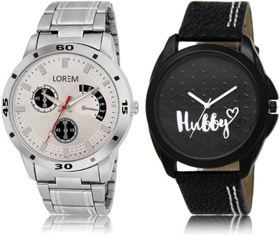 

LOREM LR31-101 Stylish Black & Silver Round Boy's Leather & Metal Bracelet Hybrid Watch - For Men