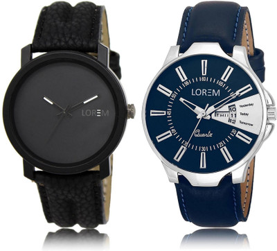

LOREM LR21-23 Stylish Silver & Black Round Boy's Leather Hybrid Watch - For Men