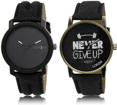 

LOREM LR21-27 Stylish Black Round Boy's Leather Watch - For Men