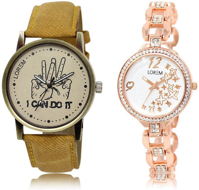 

LOREM LR30-210 Stylish White & Grey Round Boy's & Girl's Metal Bracelet & Leather Watch - For Men & Women