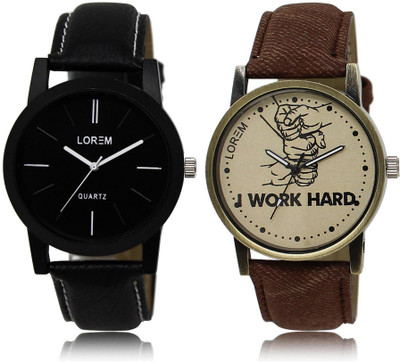

LOREM LR5-29 Stylish Grey & Black Round Boy's Leather Watch - For Men