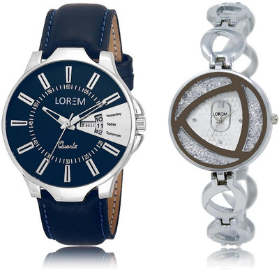 

LOREM LR23-240 Stylish Silver & Blue Round Boy's & Girl's Metal Bracelet & Leather Watch - For Men & Women