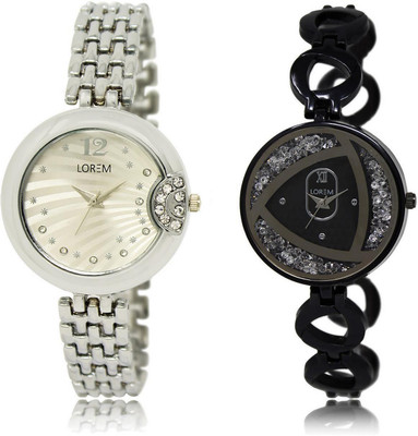 

LOREM LR227-237 Stylish White Round Girl's Metal Bracelet Watch - For Women