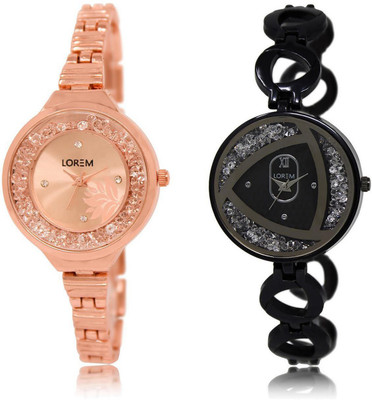 

LOREM LR225-237 Stylish Silver & Rose Gold Round Girl's Metal Bracelet Watch - For Women