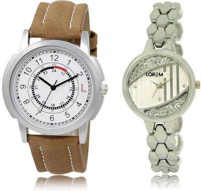 

LOREM LR17-223 Stylish Silver & White Round Boy's & Girl's Metal Bracelet & Leather Watch - For Men & Women