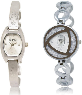 

LOREM LR219-240 Stylish White Round & Contemporary Girl's Metal Bracelet Watch - For Women
