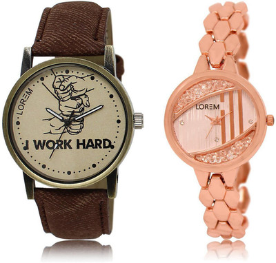 

LOREM LR29-222 Stylish Rose Gold & Grey Round Boy's & Girl's Metal Bracelet & Leather Watch - For Men & Women