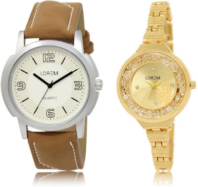 

LOREM LR16-224 Stylish Gold & White Round Boy's & Girl's Metal Bracelet & Leather Watch - For Men & Women