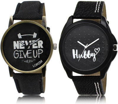

LOREM LR27-31 Stylish Black Round Boy's Leather Watch - For Men & Women