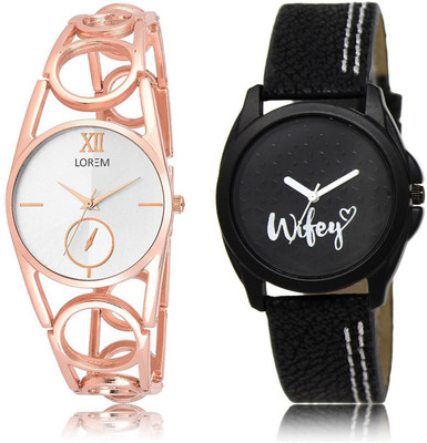 

LOREM LR213-234 Stylish Black & Silver Round Girl's Leather & Metal Bracelet Watch - For Women