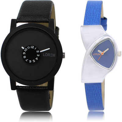 

LOREM LR25-208 Stylish Blue & Black Triangle & Round Boy's & Girl's Leather Watch - For Men & Women