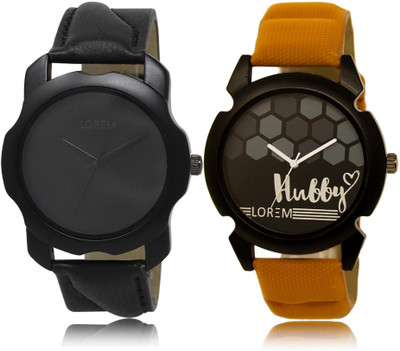 

LOREM LR22-32 Stylish Black Round Boy's Leather Watch - For Men