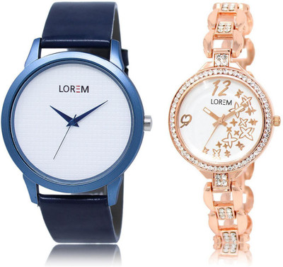 

LOREM LR33-210 Stylish White Round Boy's & Girl's Metal Bracelet & Leather Watch - For Men & Women