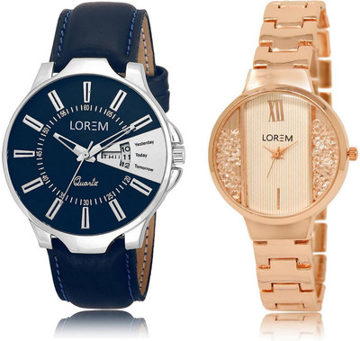

LOREM LR23-217 Stylish White & Blue Round Boy's & Girl's Metal Bracelet & Leather Watch - For Men & Women
