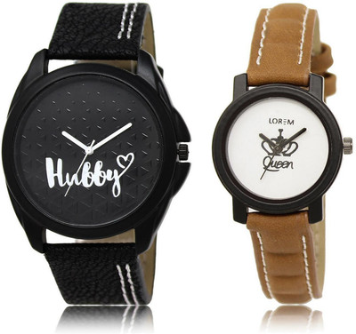 

LOREM LR31-209 Stylish White & Black Round Boy's & Girl's Leather Watch - For Men