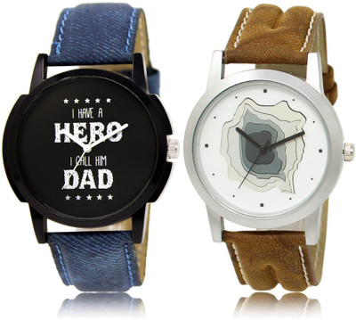 LOREM LR7-9 Stylish White & Black Round Boy's Leather Watch - For Men