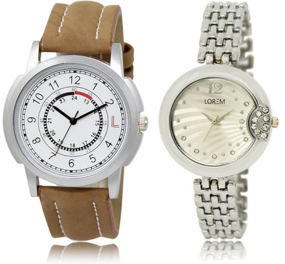 

LOREM LR17-227 Stylish Silver & White Round Boy's & Girl's Metal Bracelet & Leather Watch - For Men & Women