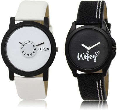 

LOREM LR26-234 Stylish Black & White Round Boy's & Girl's Leather Watch - For Men & Women