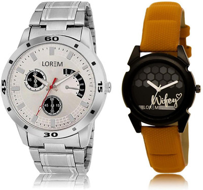 

LOREM LR101-235 Stylish Black & Silver Round Boy's & Girl's Leather & Metal Bracelet Watch - For Men & Women