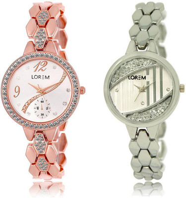 

LOREM LR215-223 Stylish White Round Girl's Metal Bracelet Watch - For Women