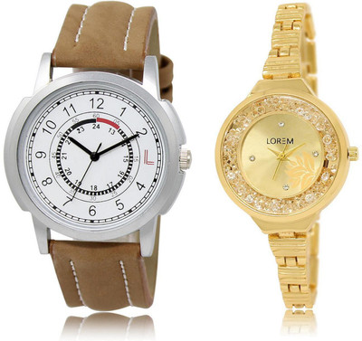 

LOREM LR17-224 Stylish Gold & White Round Boy's & Girl's Metal Bracelet & Leather Watch - For Men & Women