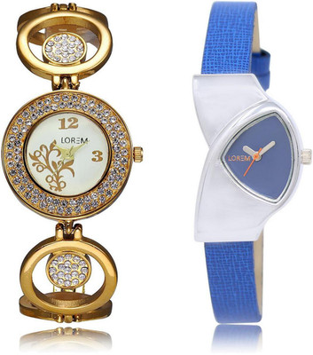 

LOREM LR204-208 Stylish Multicolor Triangle & Round Girl's Leather & Metal Bracelet Watch - For Women