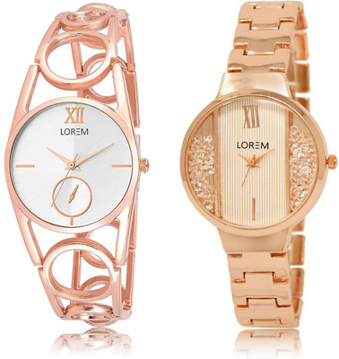 LOREM LR213-217 Stylish White & Silver Round Girl's Metal Bracelet Watch - For Women