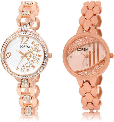 

LOREM LR210-222 Stylish Rose Gold & White Round Girl's Metal Bracelet Watch - For Women