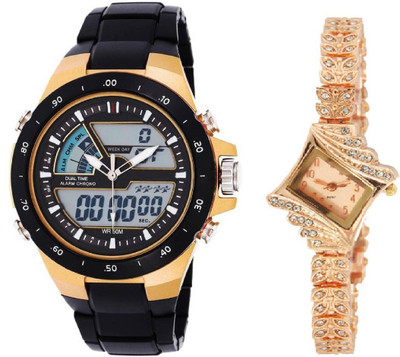 

COSMIC H-0007 Multi-function Dual Time Watch With kinggirlseries elegant and fashinable diamond studded designer rosegold women Watch - For Boys & Girls