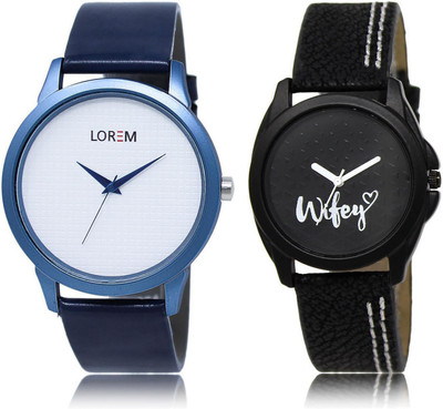

LOREM LR33-234 Stylish Black & White Round Boy's & Girl's Leather Watch - For Men & Women