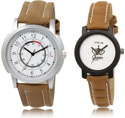 

LOREM LR17-209 Stylish White Round Boy's & Girl's Leather Watch - For Men & Women