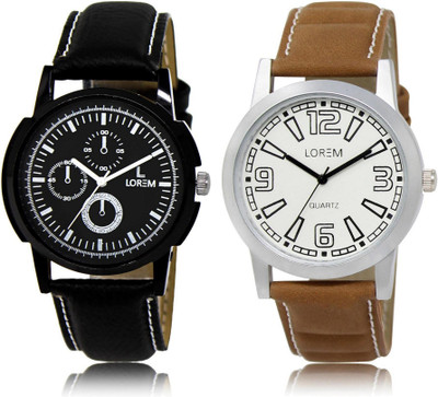 

LOREM LR13-15 Stylish White & Black Round Boy's Leather Watch - For Men