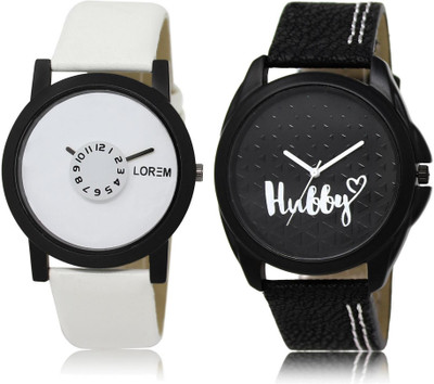 

LOREM LR26-31 Stylish Black & White Round Boy's Leather Watch - For Men