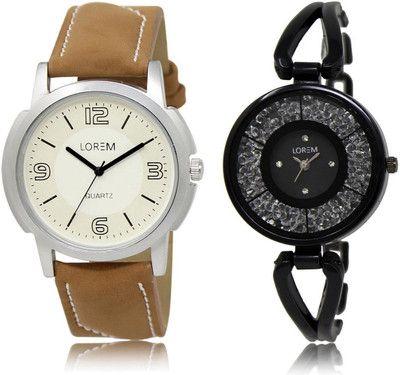 

LOREM LR16-211 Stylish Black & White Round Boy's & Girl's Metal Bracelet & Leather Watch - For Men & Women
