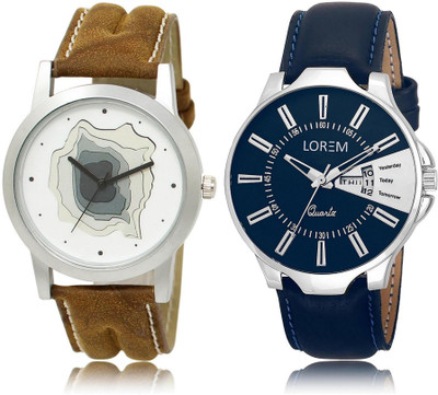 

LOREM LR9-23 Stylish Silver & White Round Boy's Leather Watch - For Men