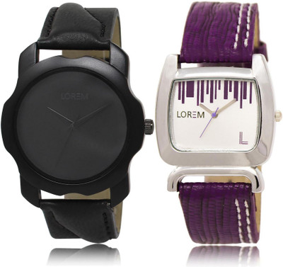 

LOREM LR22-207 Stylish White & Black Round Boy's & Girl's Leather Watch - For Men & Women