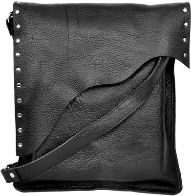 

Hydensyde pure black leather shoulder bag Waterproof Sling Bag(Black, 2 L)