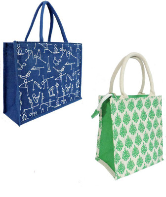 

EWB Large Yoga Printed Blue Bag & Green Imprint Jute Bag Multipurpose Bag(Blue, Green, 5 L)