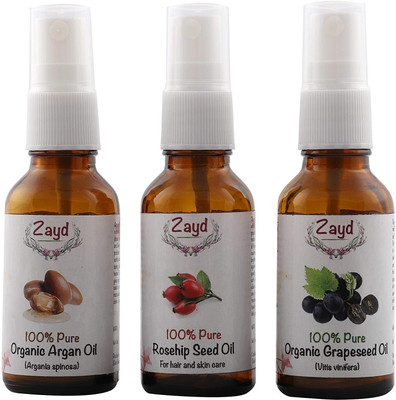 

Zayd Combo of Pure Moroccan Argan Oil - Rosehip seed oil - Grapeseed oil - 30 ml Each (Pack of 3)(90 ml)
