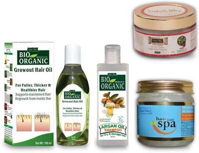 

Indus Valley Bio Organic Beauty Combo Pack of Growout Oil, Hair Eaze Spa, Argan Oil Shampoo and Day Cream(Set of 4)