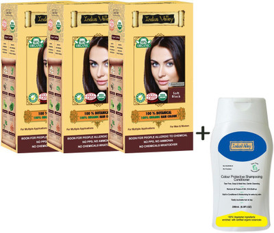 

Indus Valley 100% Organic Botanical Soft Black- Pack of 3 Hair color & CP Shampoo Combo Set(Set of 4)
