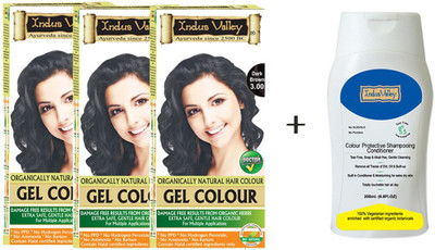 

Indus Valley Organically Natural Gel Dark Brown 3.00 (Pack of 3 & CP Shampoo) No Peroxide Hair Color(Set of 4)
