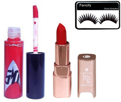 

Fancify Eyelashes, Star Trek Red Lip Gloss (No.10) with Red Lipstick(Set of 3)