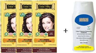 

Indus Valley 100% Organic Botanical Light Brown- Triple Pack- Natural Hair Color- with CP Shampoo Combo Set(Set of 4)