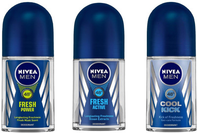 

Nivea Men Fresh Power, Fresh Active and Cool Kick Deodorant Roll-On 50ML Each (Pack of 3) Deodorant Roll-on - For Men(150 ml, Pack of 3)