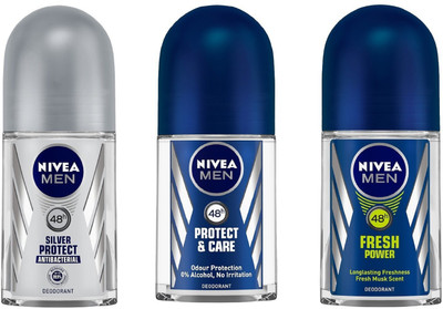 

Nivea Men Silver Protect, Protect & Care and Fresh Power Deodorant Roll-On 50ML Each (Pack of 3) Deodorant Roll-on - For Men(150 ml, Pack of 3)